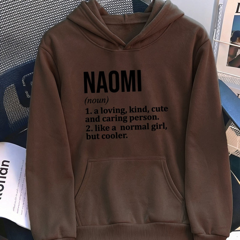 Women's Pocket Hoodie with Printed Lettering and Lining.
