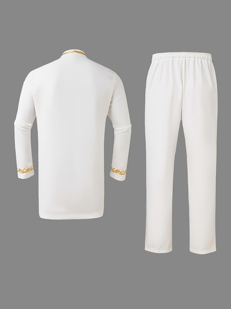 Elegant Four Seasons New Men's 2pcs Set, Long Sleeve, Stand Collar.