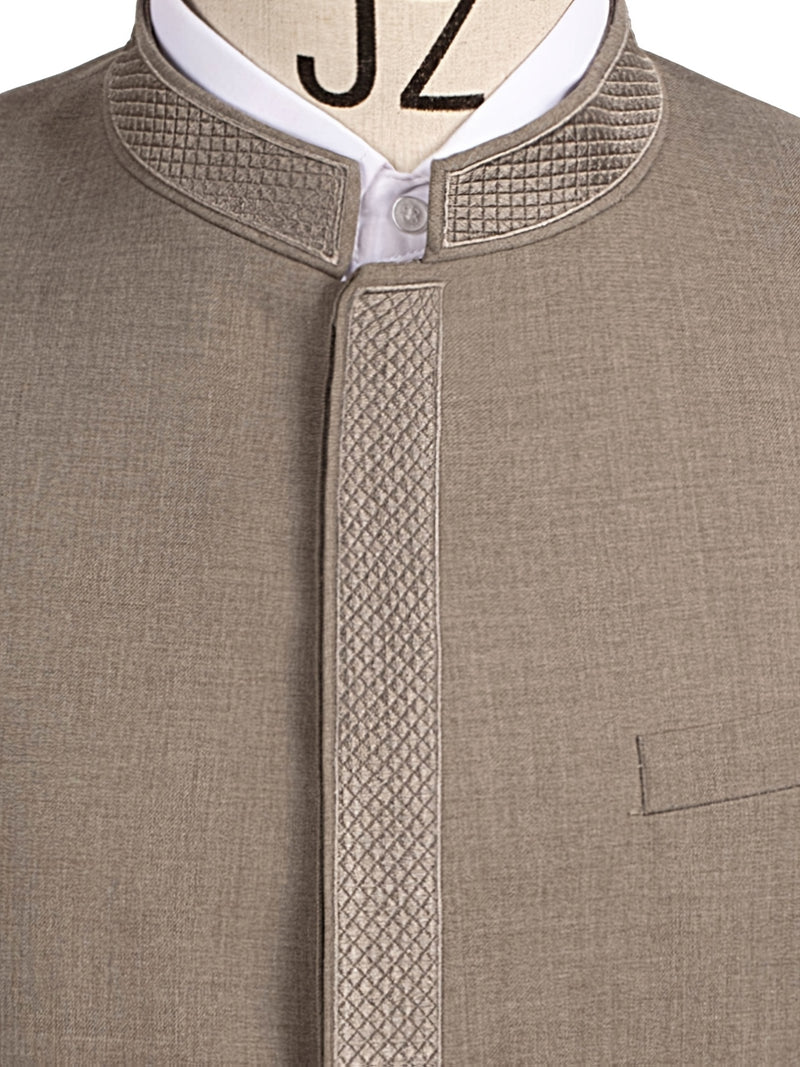 2pcs Men's Casual Zhongshan Suit with Stand Collar.