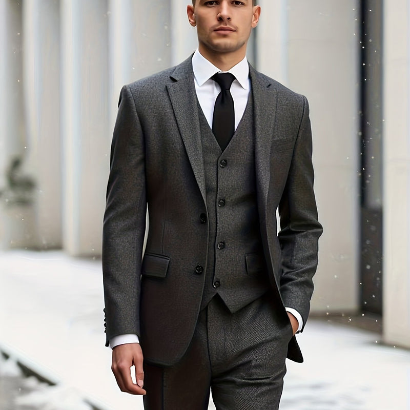 Men's Three-piece Suit Set, Including a Vest, Trousers.