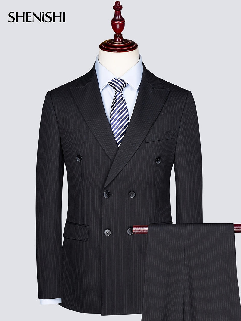 Men's Double-Breasted Suit Set, Casual Formal Wear.