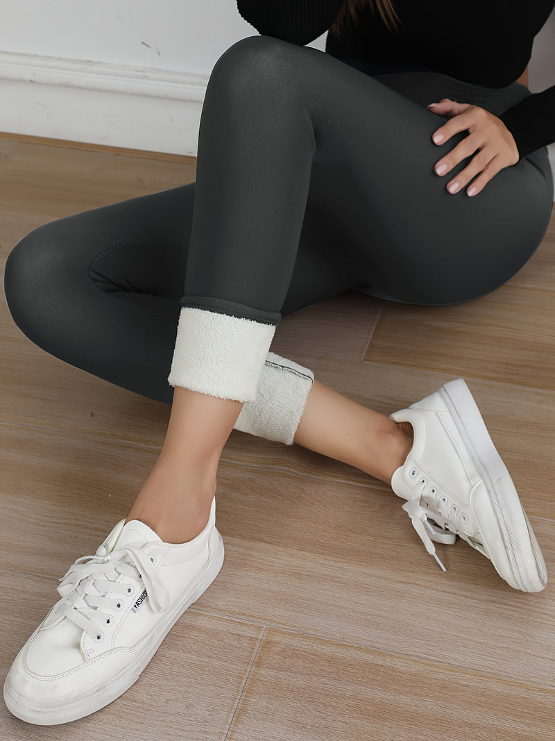 3pcs -Lined Solid Color Skin-Tight Leggings, Autumn/Winter.