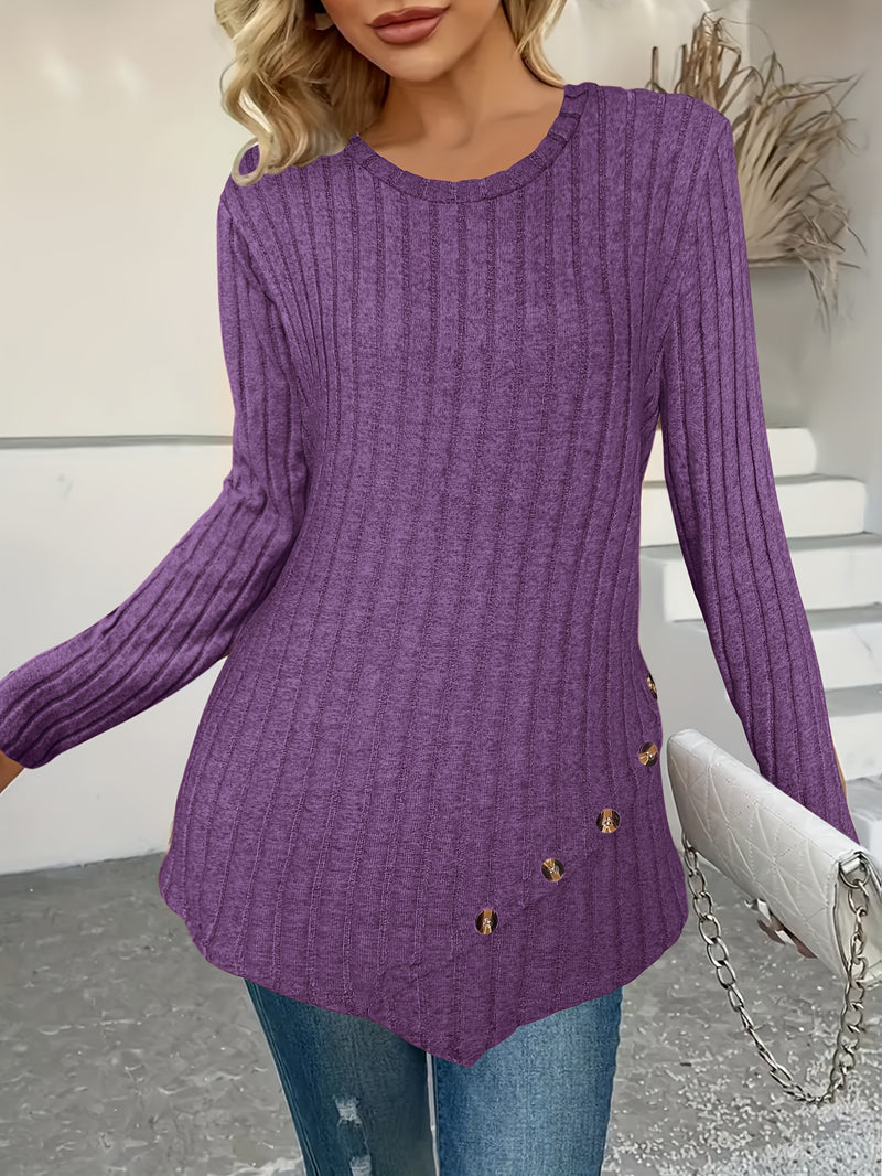 Women's Plus Size Lightweight Ribbed Long Sleeve T-Shirt.