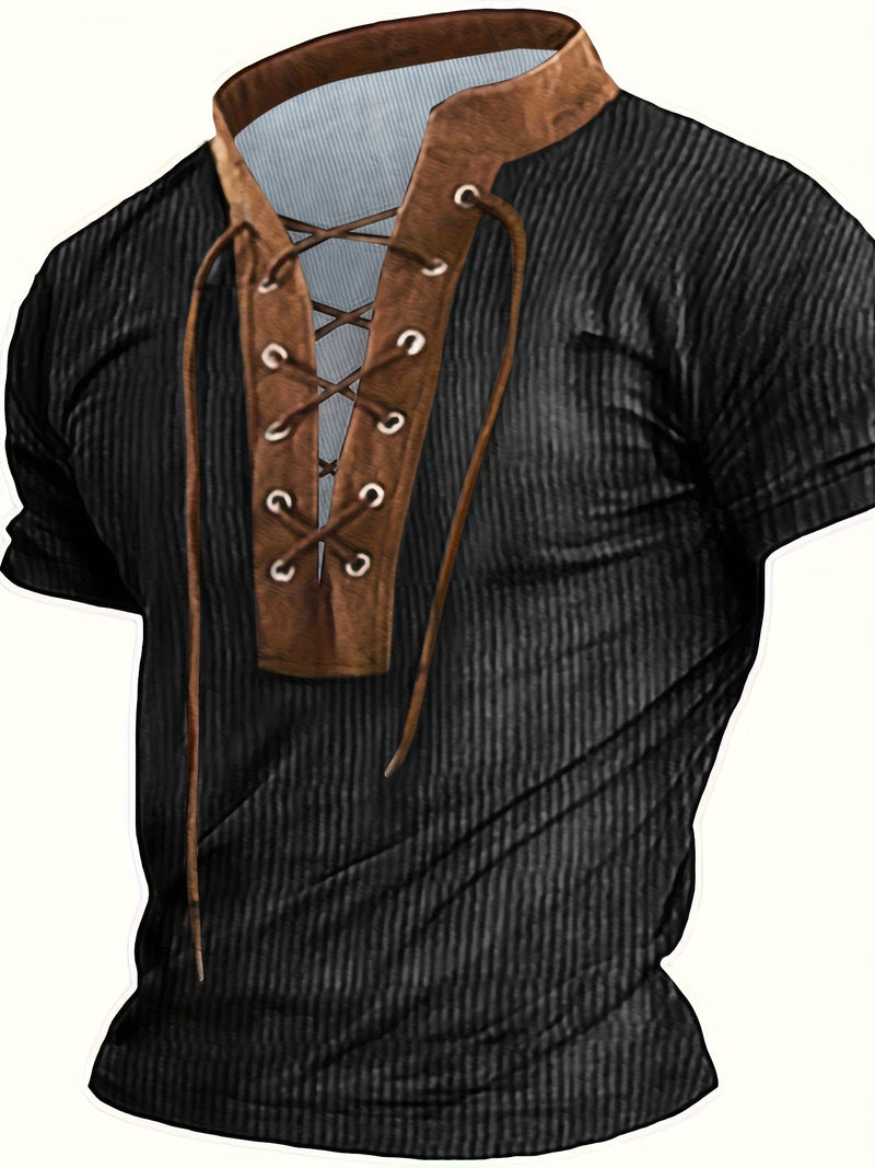 Men's Henry Shirt T-shirt Top Regular V-neck Street Vacation Short Sleeve.