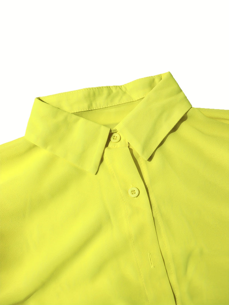 Women’s Sexy Sheer Two-Piece Set Long Sleeve Shirt + High-Waisted Shorts.