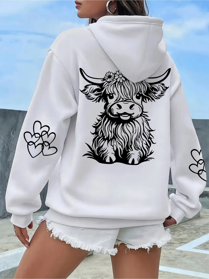 Women's Highland Cow Print Hoodie.