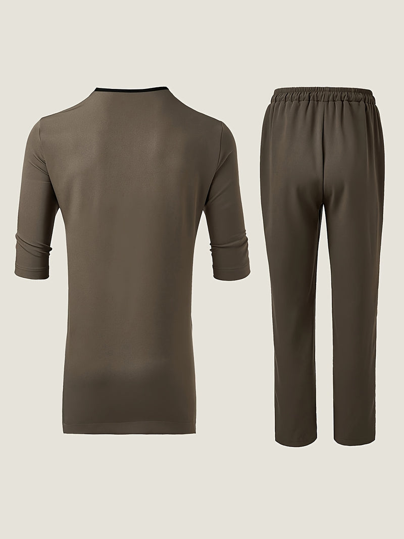 Men'S Classic Embroidered Suit, Summer Mid-Sleeve Top.