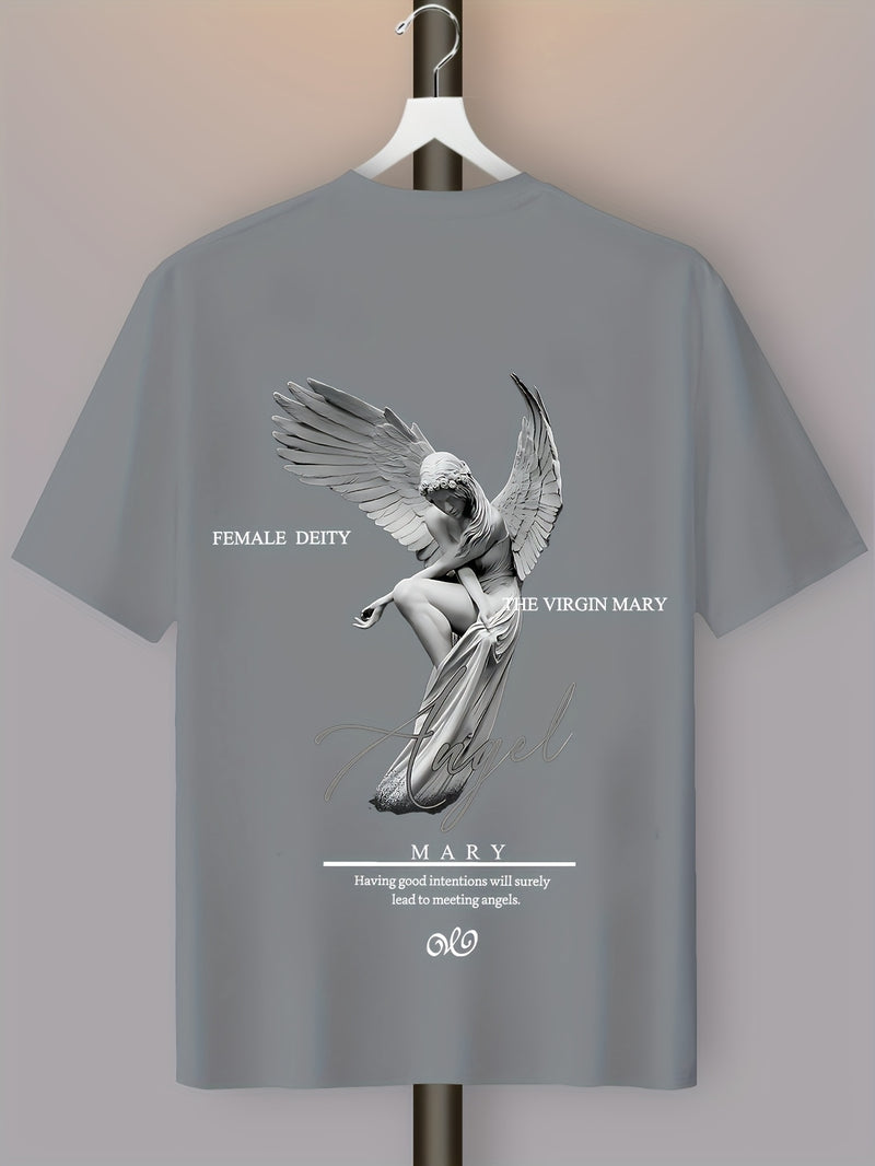 Men's Casual Street Style Angel Graphic T-Shirt.