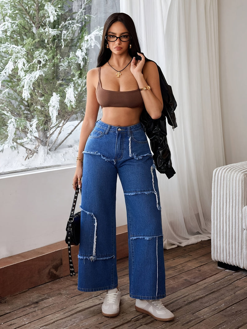 Women's Plus Size High-Waisted Wide Leg Jeans.