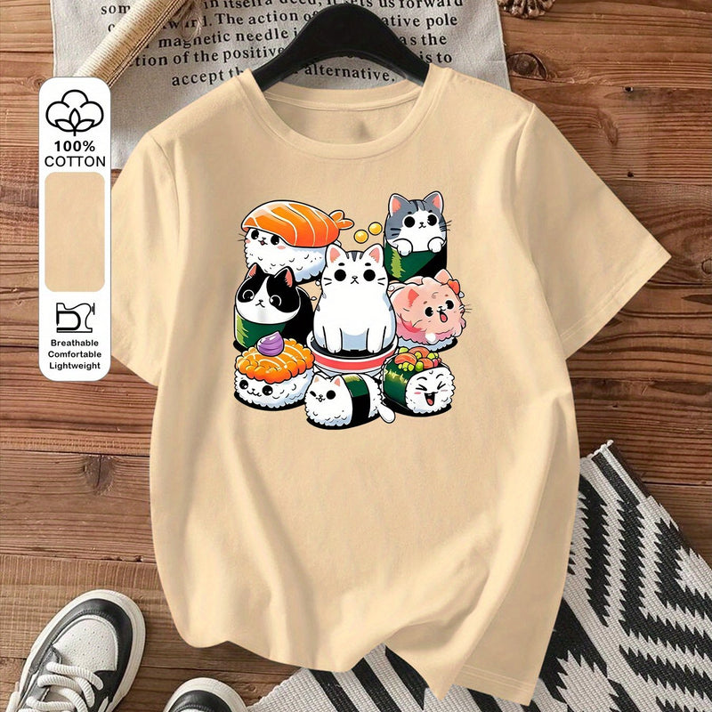Women's Summer Casual Short Sleeve Round Neck T-Shirt.