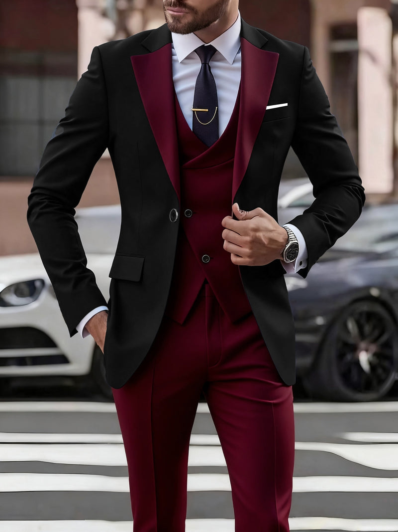 Men's 3pcs Suit Set, Blazer + Vest + Trousers.