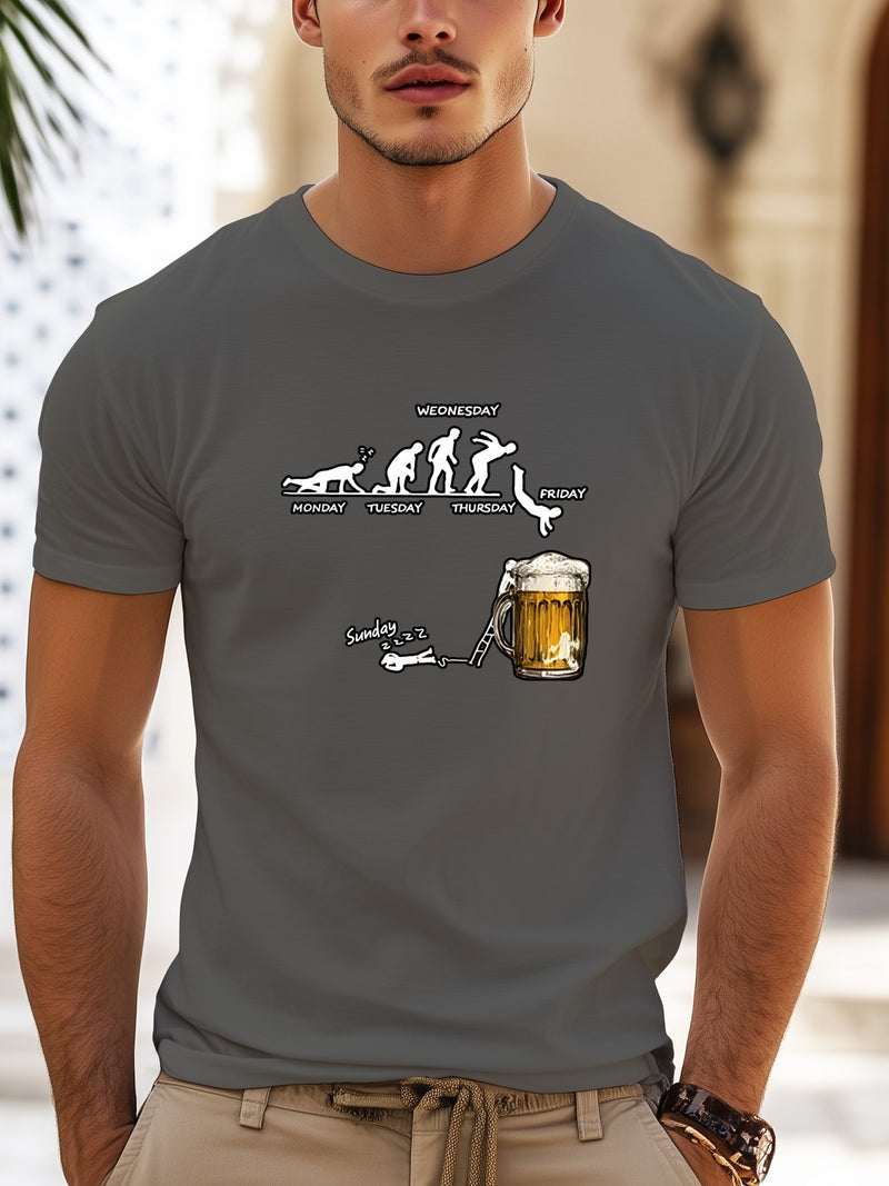 Men'S Creative Beer Illustration Casual Streetwear T-Shirt.
