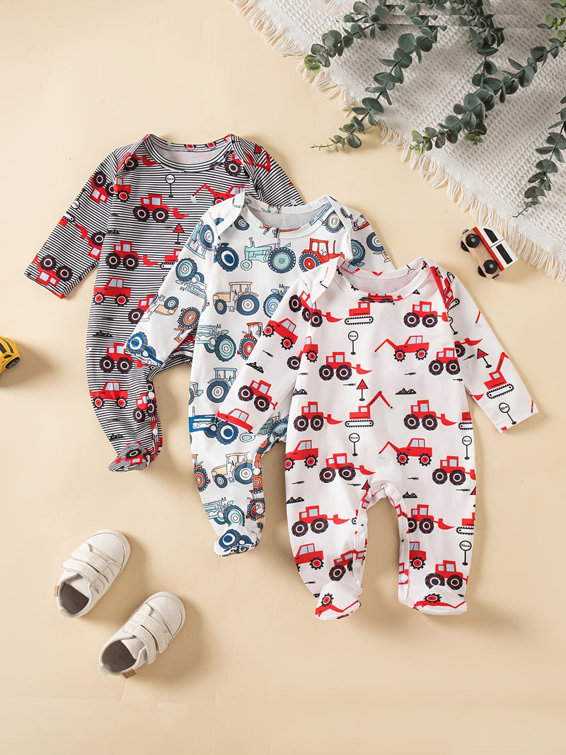 3pcs Set Kids Cartoon  Print Onesie, Baby.