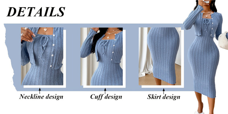 A Women's Casual And Stylish Solid Color Dress with a Bow Tie Neckline.