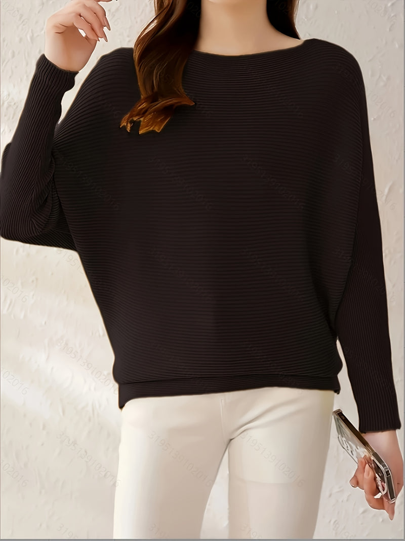 Women's Loose Batwing Sleeve Sweater, Casual Elegant Long Sleeve Top.