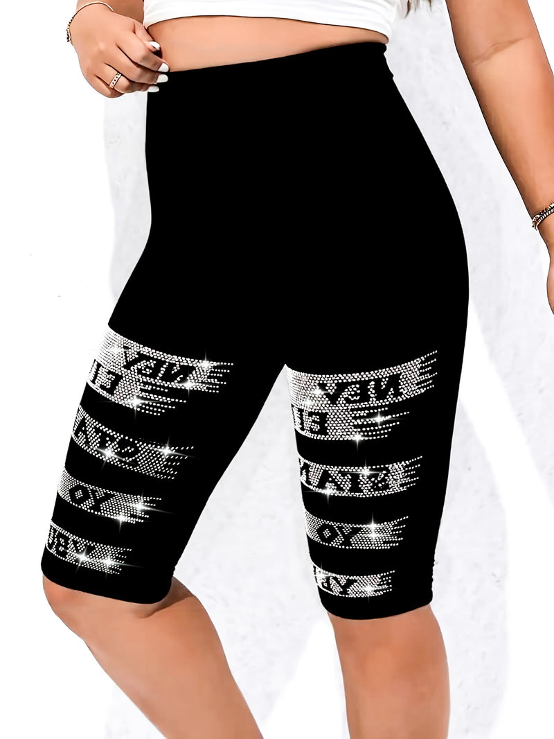 1pc of Women's sparkling rhinestone embellished slim-fit casual shorts.