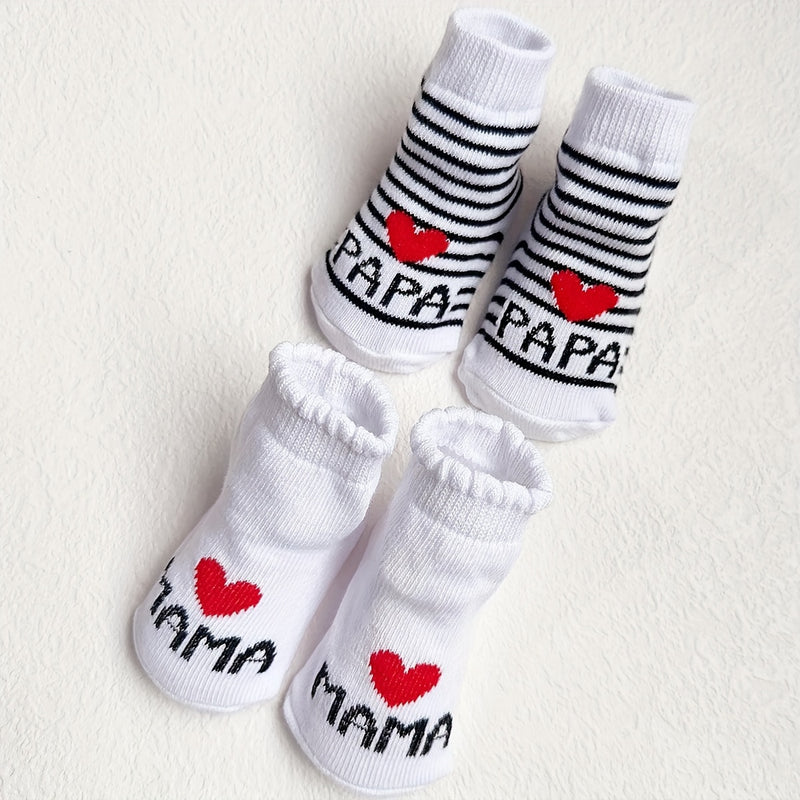 4-Pair Newborn Pure Short Socks with Elastic Cuffs and Anti-Slip Soles.