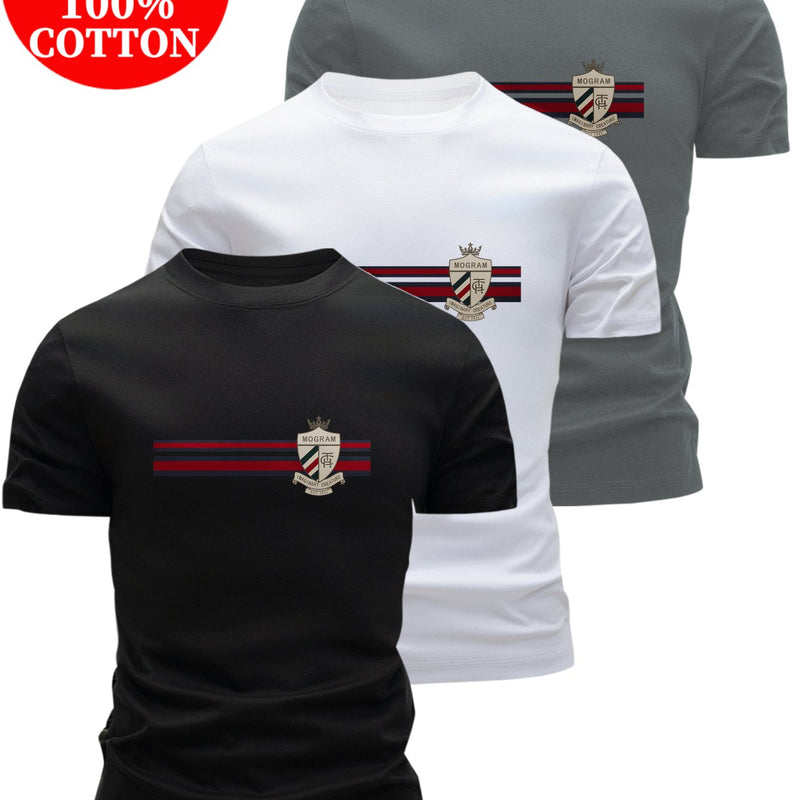 3pcs Men's Cotton T-Shirts - Slim Fit Short Sleeve Crew Neck Summer Tees.