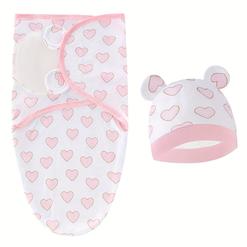 2pcs Soft Cotton Baby Swaddle Sack Set with Hat for Newborn Girls, 0-6 Months.