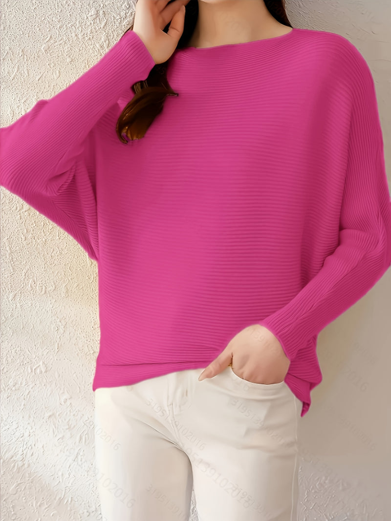Women's Loose Batwing Sleeve Sweater, Casual Elegant Long Sleeve Top.