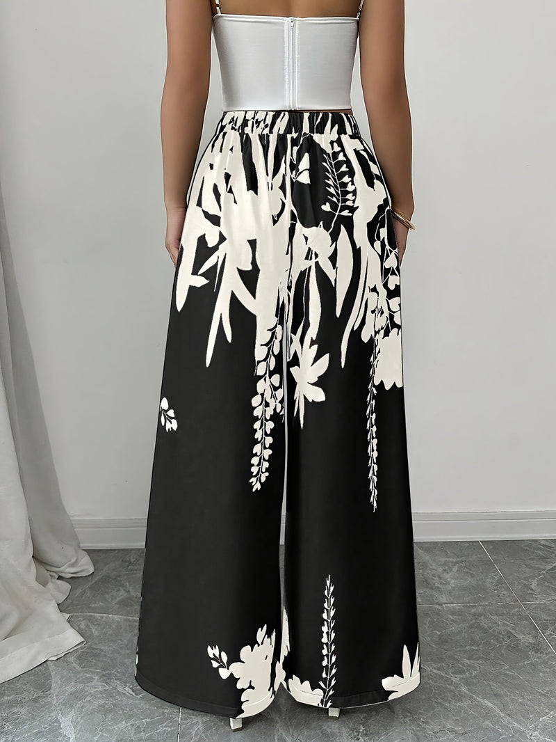Women's Elegant Floral Print Wide-Leg Pants.