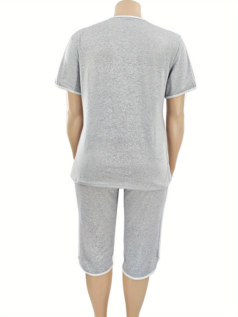 Women's Set PARIS Letter Print White Banded Crew Neck Short Sleeve T-Shirt.