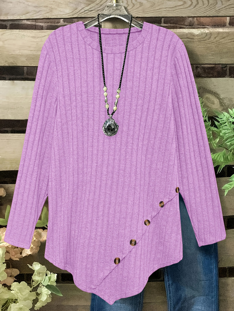 Women's Plus Size Lightweight Ribbed Long Sleeve T-Shirt.