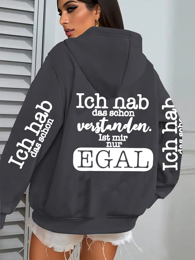 Women's Black Stylish Minimalist Zip-Up Hoodie.