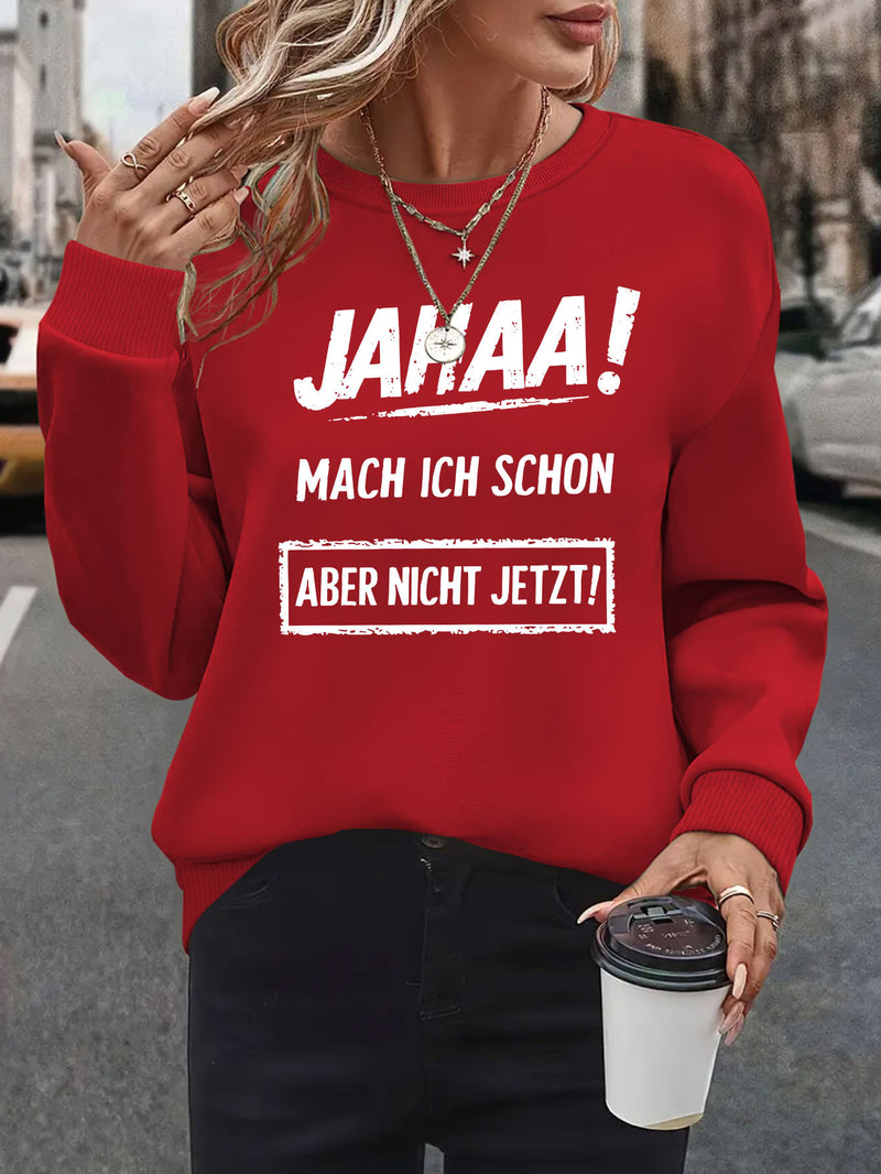 Women's Oversized German Text Print Sweatshirt.