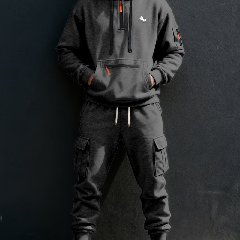 Men's Halloween Paris Letter Print Hoodie & Drawstring Cargo Jogger.