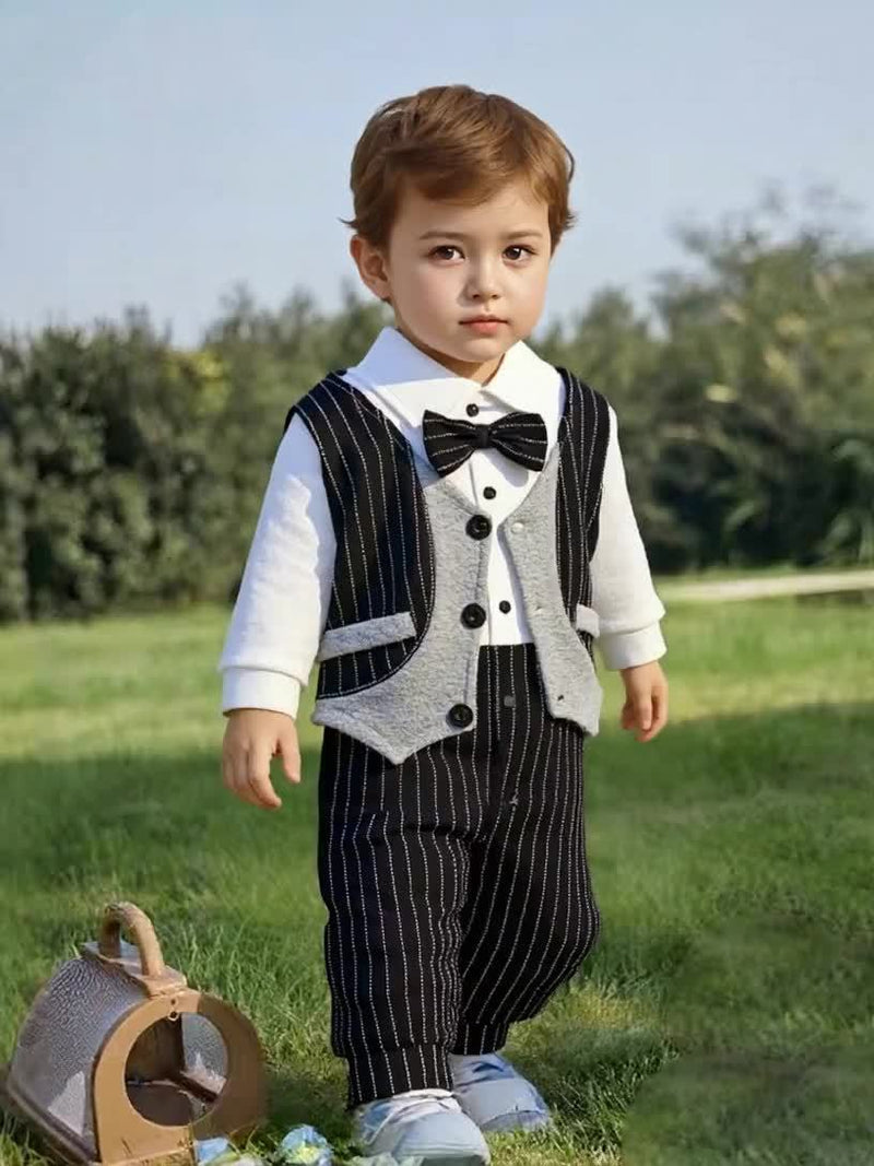 Newborn 2-in-1 Jumpsuit First Birthday & Full Moon Outfit with Fake 2pcs.