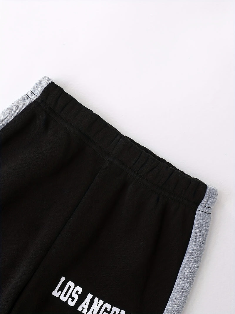 2pcs Boys Autumn/Winter Fleece-Lined Hooded Sweatshirt and Pants Set.