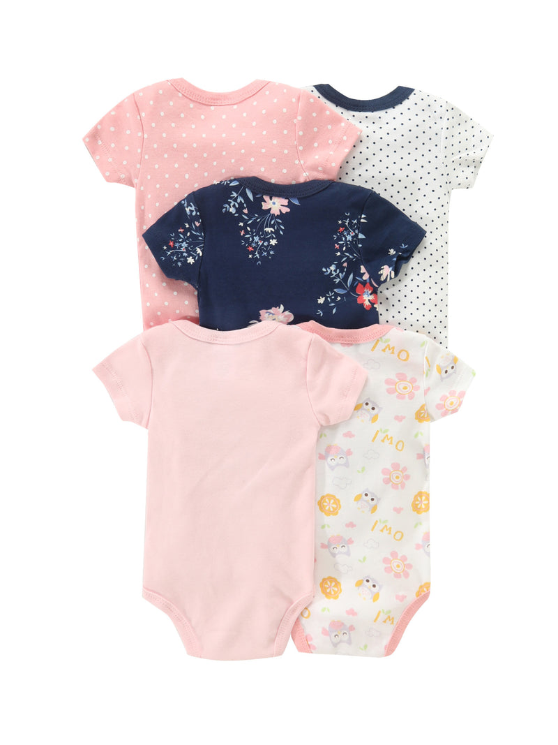 5pcs Newborn Baby Girl Bodysuit Set, Cute Casual Romper with Embroidery.