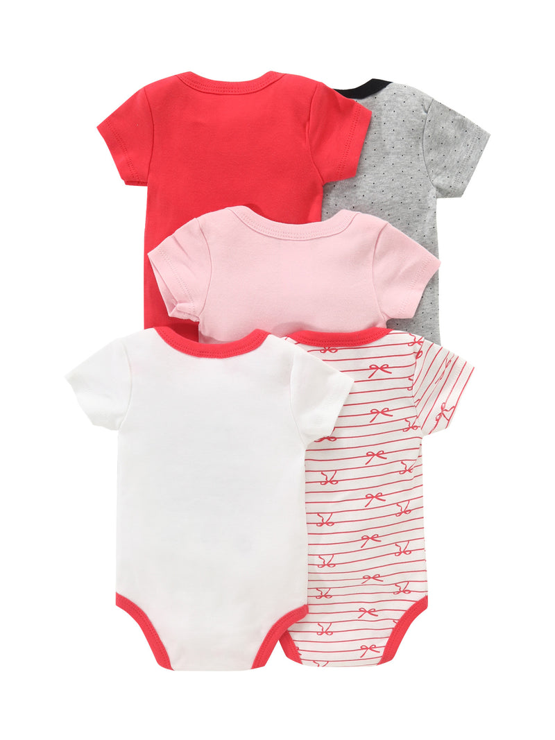 5pcs Newborn Baby Girl Bodysuit Set, Cute Casual Romper with Embroidery.