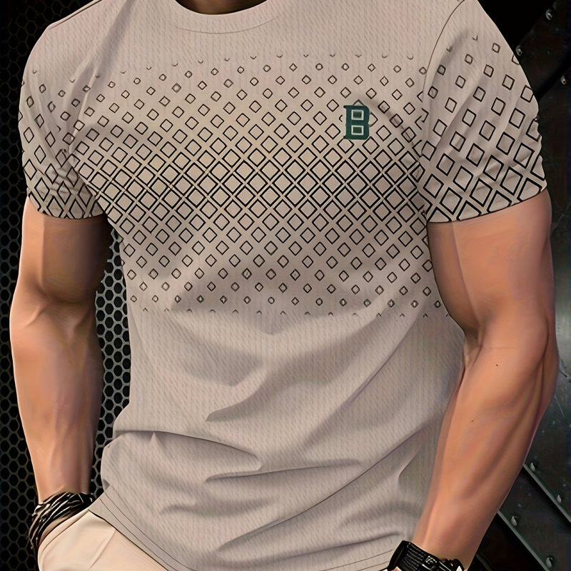 Men's Fashion Breathable Casual T-Shirt with Small Checkered Pattern.