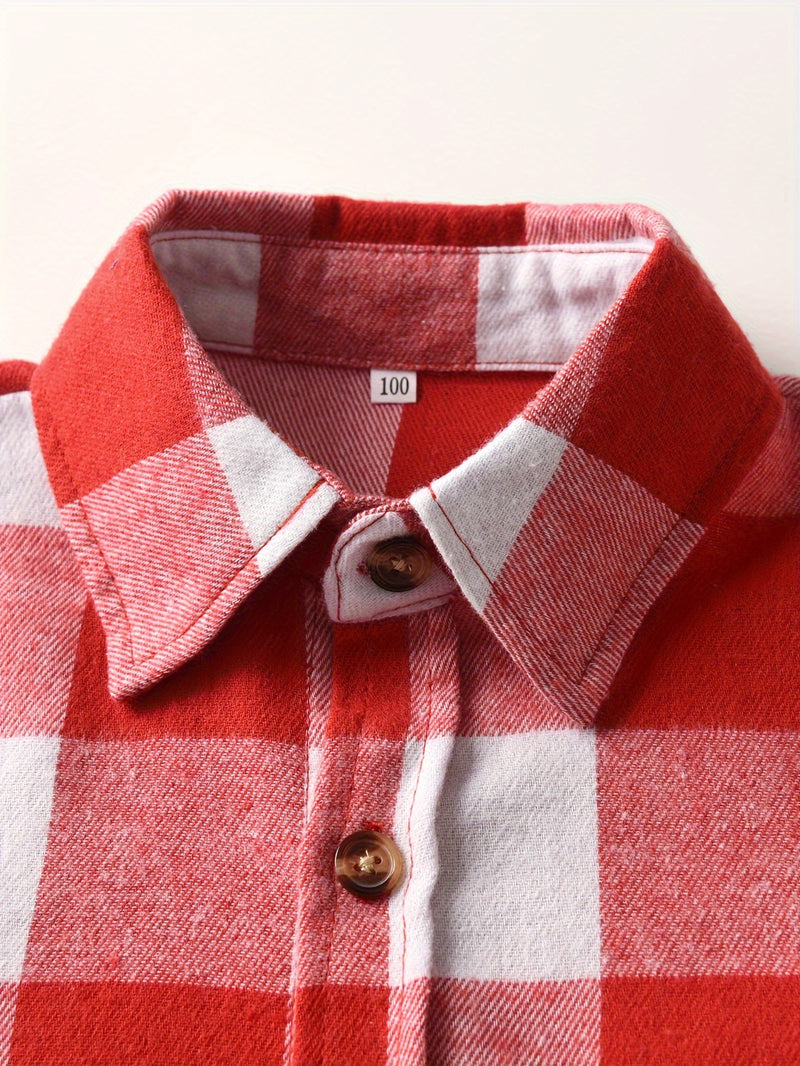 Boys Autumn Plaid Long Sleeve Shirt Casual Top.