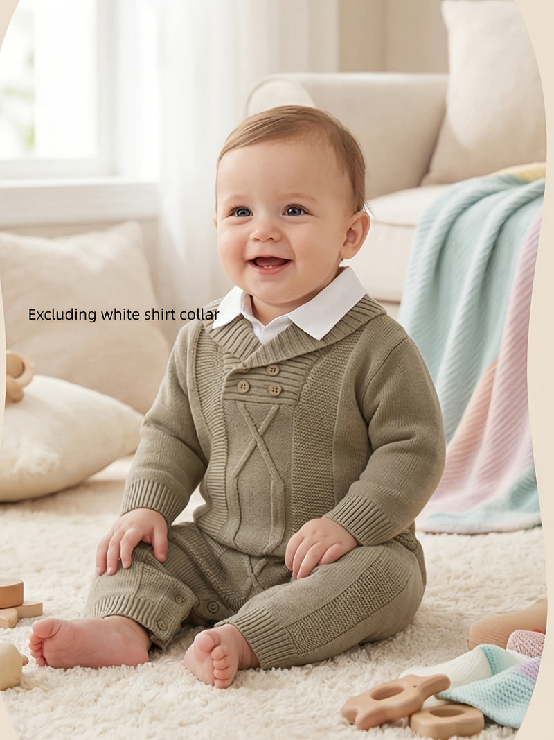 Gray Knitted Jacquard Large Lapel Half-Open Button Crotch Opening Thick.