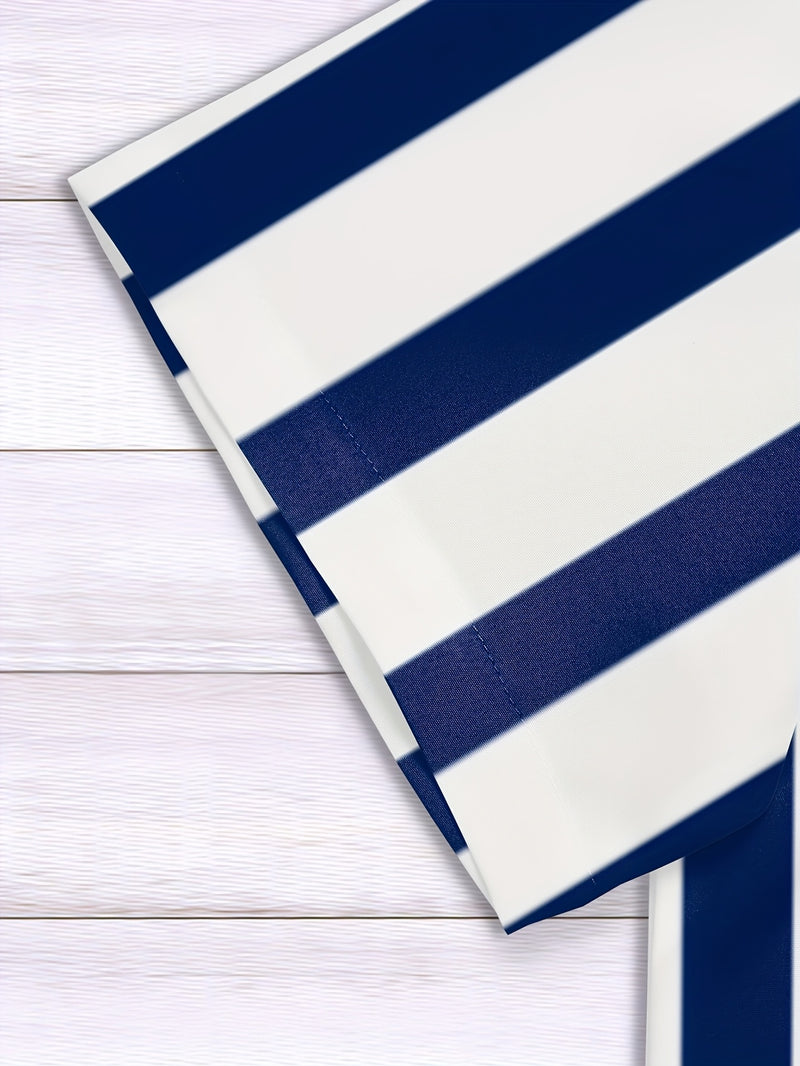 Men's Fashion 2pcs Set Blue and White Vertical Striped Button.