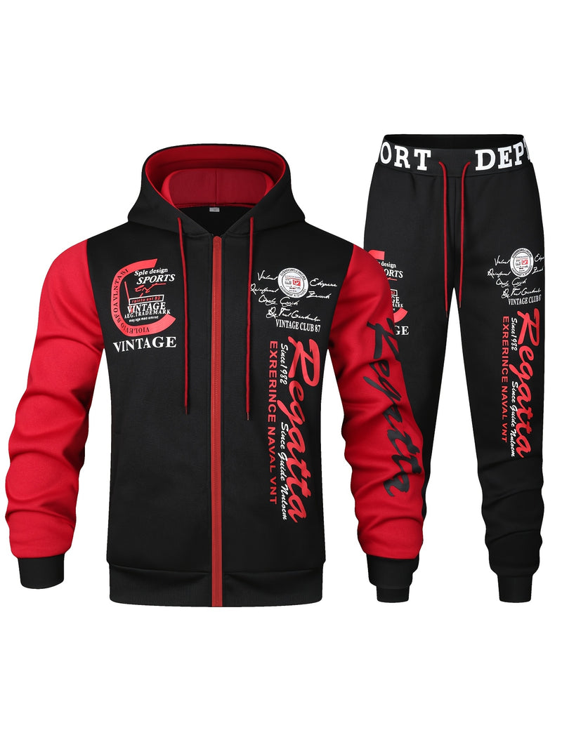 Men's Casual Sports Two-Piece Set Includes a Hooded Sweatshirt And Pants.