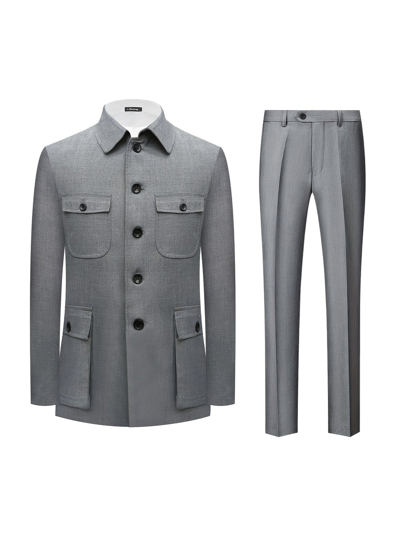 Light Business Chinese Tunic Suit Two-piece Set Jacket and Pants.