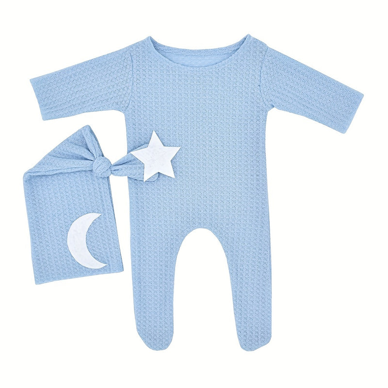 2pcs/Set Newborn Baby Stars and Moon Decoration Knitted Jumpsuit.