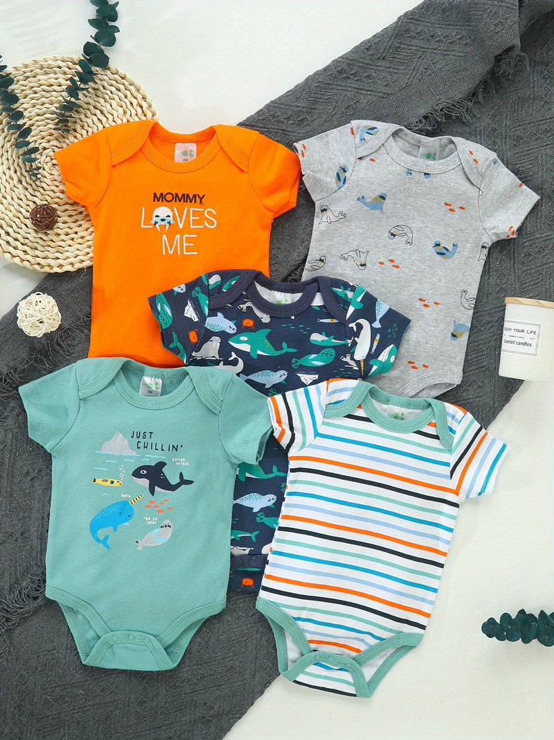 5pcs Set Newborn Marine Life Romper Cute Shark Toddler Triangle Onesie.