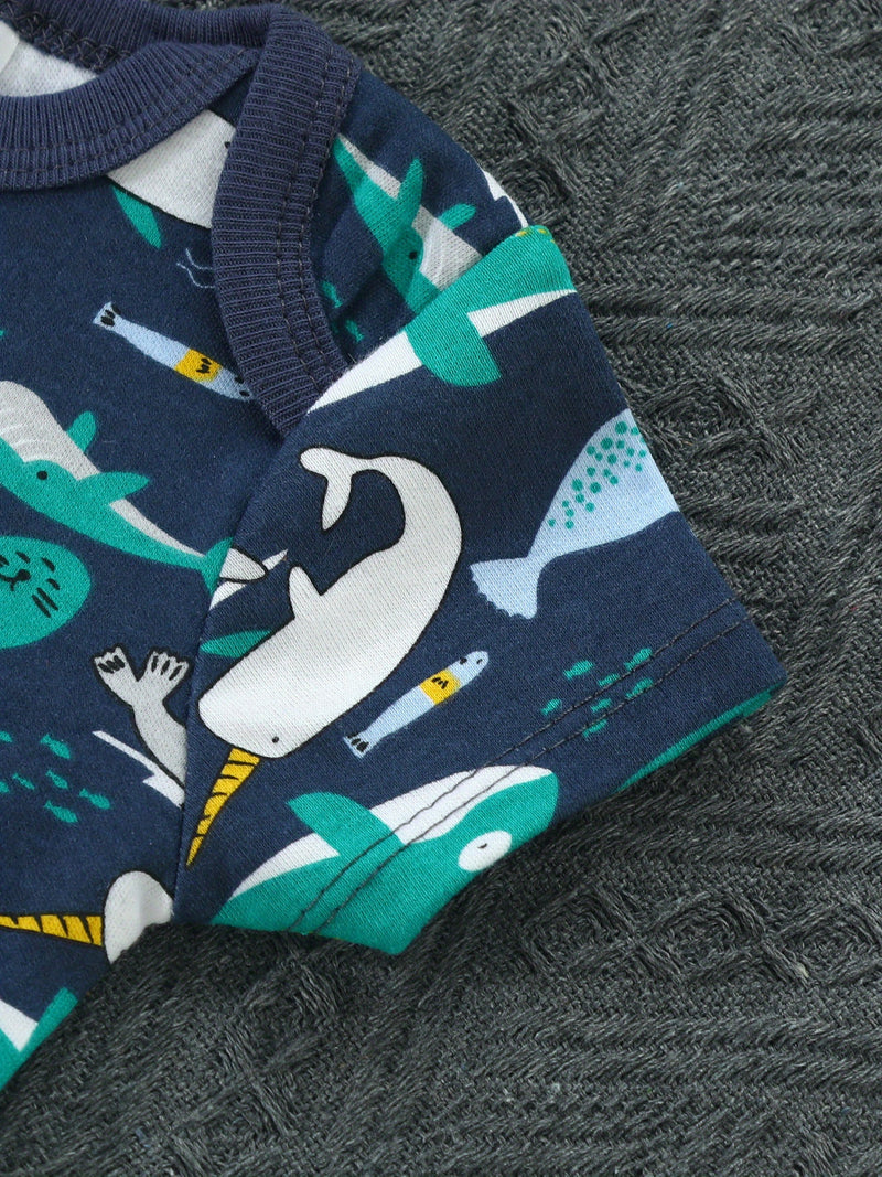 5pcs Set Newborn Marine Life Romper Cute Shark Toddler Triangle Onesie.