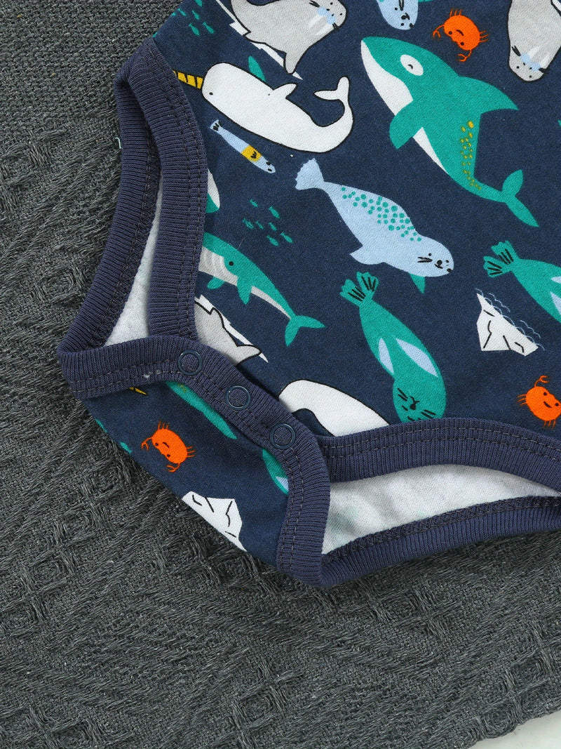 5pcs Set Newborn Marine Life Romper Cute Shark Toddler Triangle Onesie.