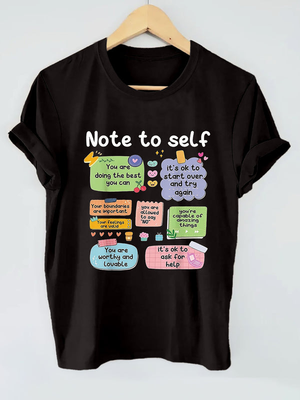 Women's " to Self" Cursive Lettering Print T-Shirt.