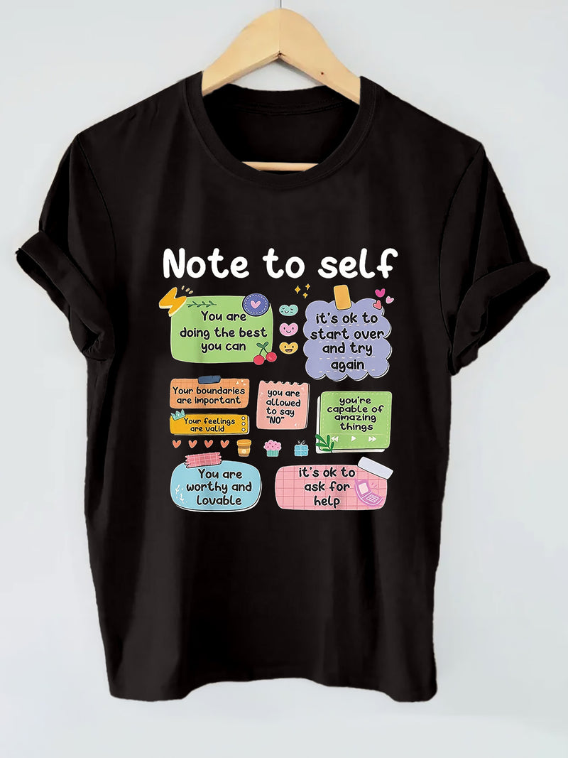 Women's " to Self" Cursive Lettering Print T-Shirt.