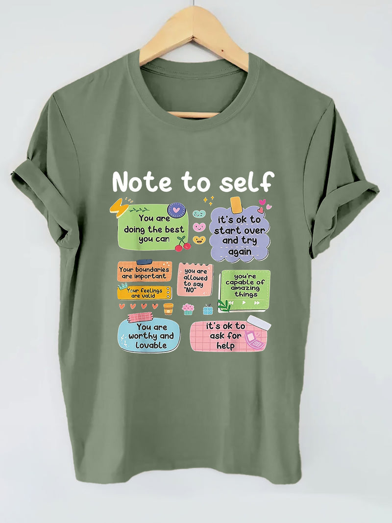 Women's " to Self" Cursive Lettering Print T-Shirt.
