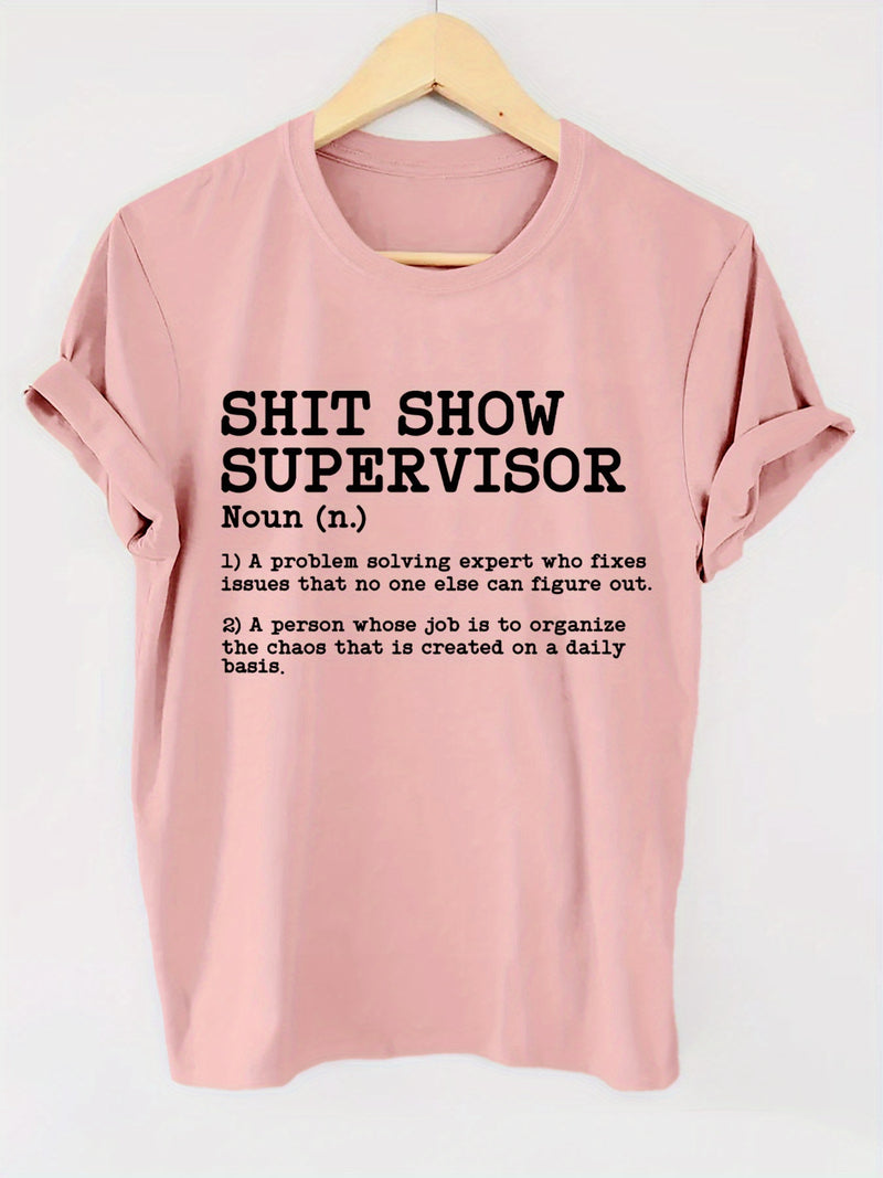 Women’s Letter Print T-shirt, Short Sleeve Crew Neck Casual.