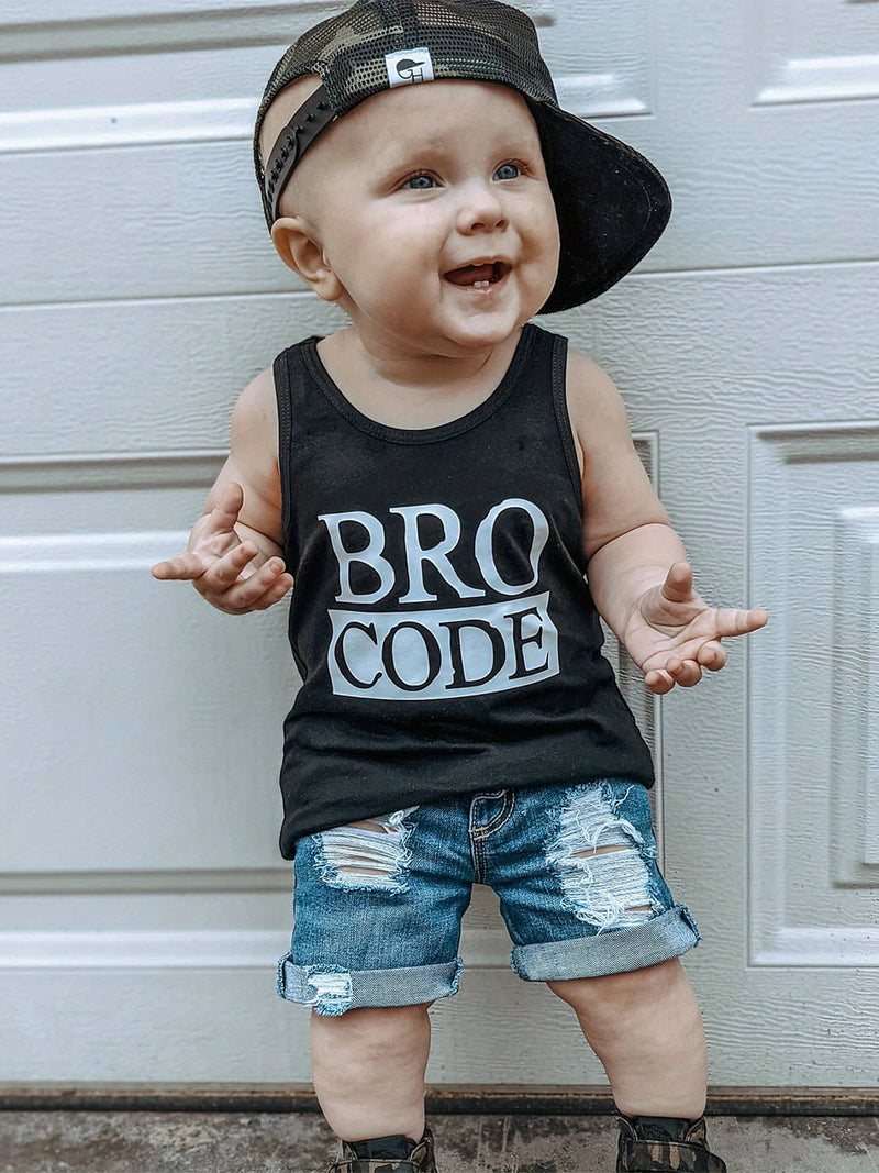 0-3 Years Toddler Boys Summer Outfit Set Round Neck Sleeveless.