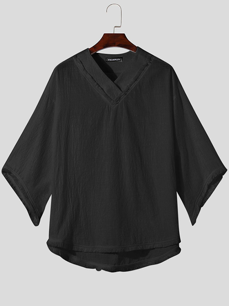 Men's Casual V-Neck Sleeve Semi-Transparent Loose-Fit T-Shirt.